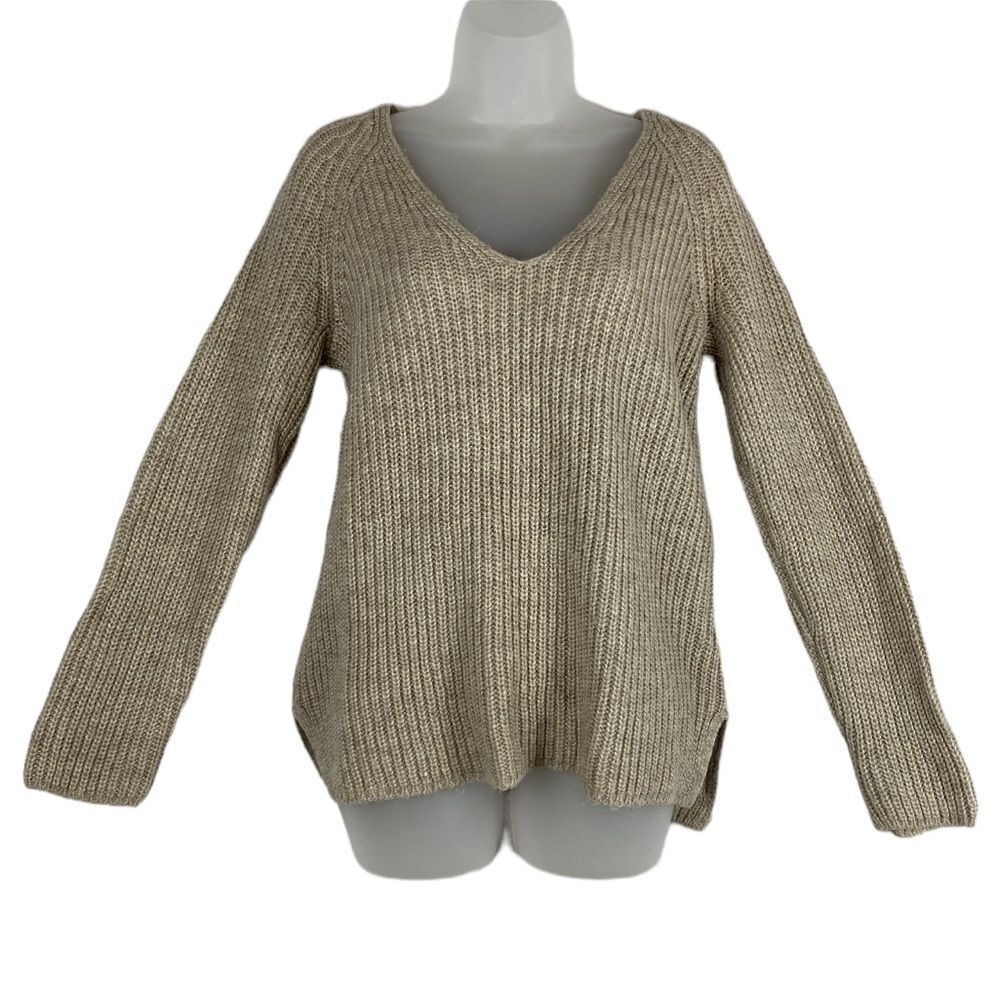 H&M V-Neck Ribbed Sweater Tan Neutral Sz S